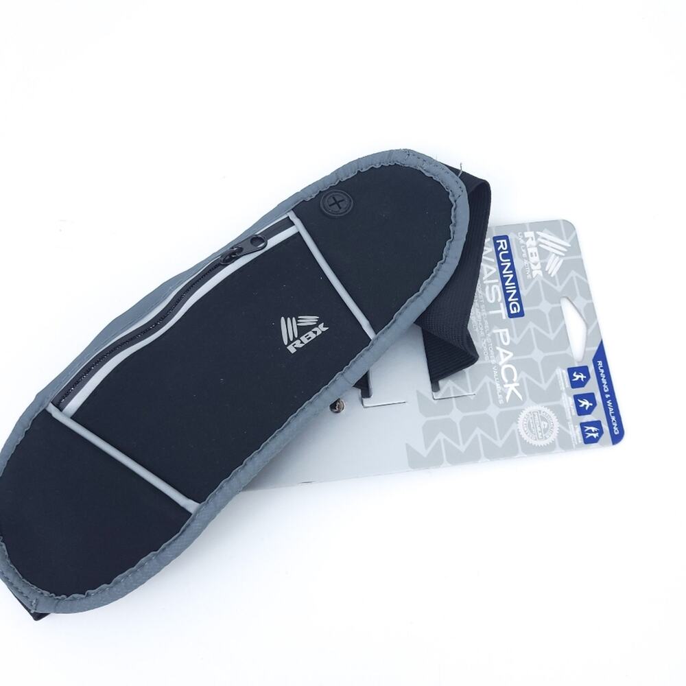 NEW RBX Running Belt Slimline Black, Athletic Waist Pack, Neoprene, Zip Pocket